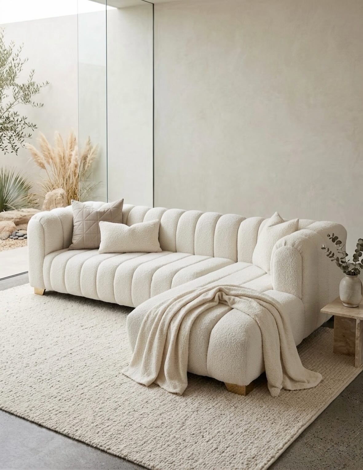 Marais bouclé sectional — soft cream upholstery, sculptural silhouette.